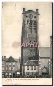 Old Postcard Furnes Tower From & # 39Eglise Saint Nicolas