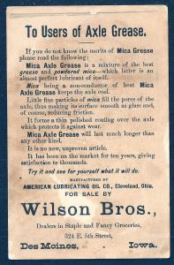 VICTORIAN TRADE CARD Wilson Bros Axle Grease