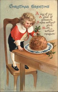 Christmas Boy at Dinner Table Embossed Ellen Clapsaddle  c1910 Postcard