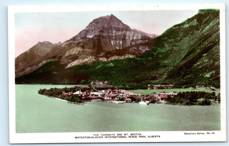 *Town Mt. Bertha Waterton Glacier International Peace Park Alberta Postcard C87