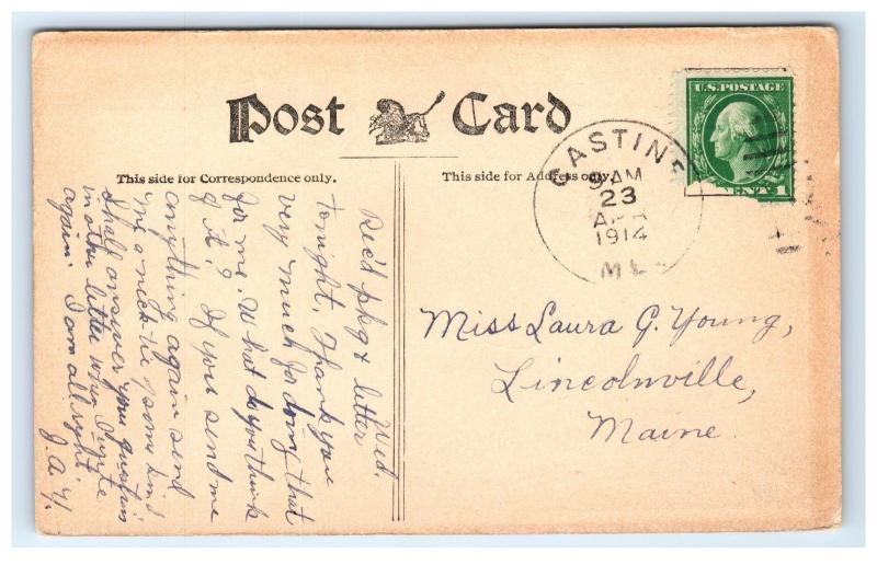 Postcard Pleasant Street, Castine, Maine ME 1914 D4