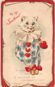 J57/  Postcard Holiday Greetings c1910 Valentine's Day Mechanical Cat 1