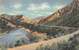 RIO GRANDE CANYON New Mexico Highway 64 c1940s Vintage Linen Postcard