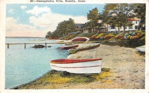 NIANTIC, Connecticut CT ~ OSWEGATCHIE HILLS  Cottages~Boats~Pier  1932 Postcard