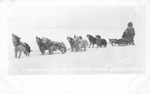 RPPC DOG SLED WEIL WITH MALAMUTE CHORUS NOME ALASKA REAL PHOTO POSTCARD (c.1910)