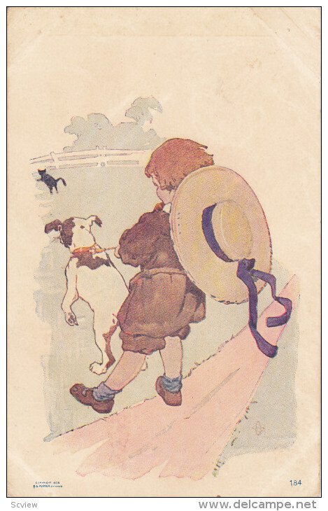 PU-1908; Dog Pulling A Kid