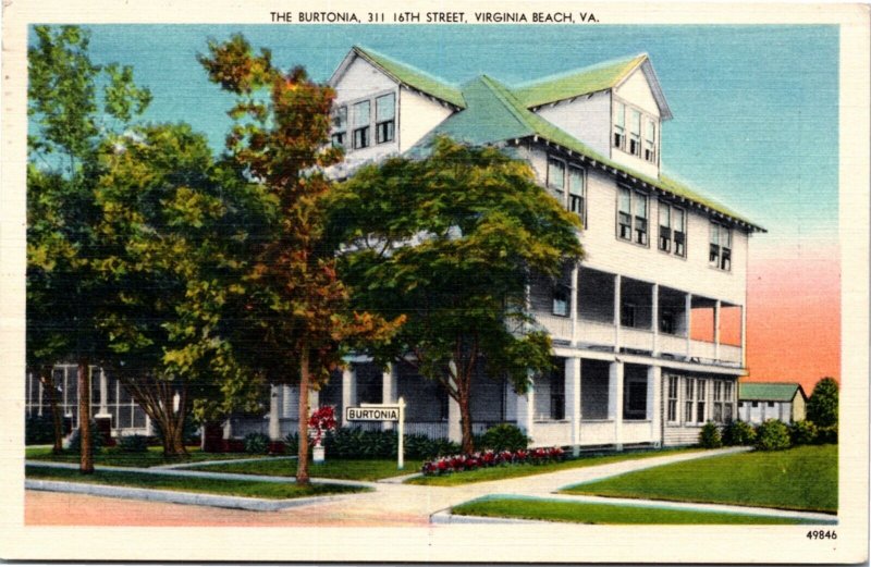 Ad Postcard VA Virginia Beach The Burtonia Defunct Motel LINEN 1950 S113