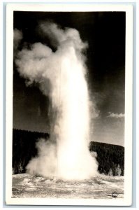 c1940's  Haynes Old Faithful Geyser View Yellowstone Park WY RPPC Photo Postcard