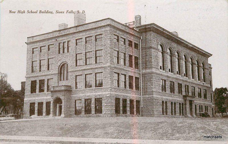 1908 New High School Building Sioux Falls South Dakota Tom Jones postcard 9078