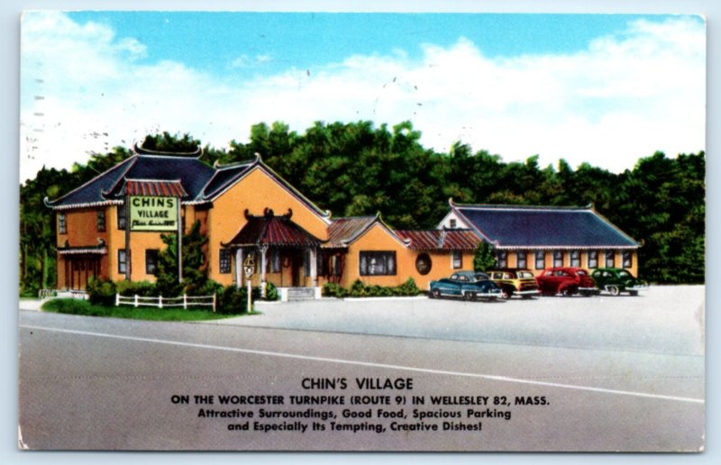 Worcester MA Chin's Village Chinese Restaurant Postcard Massachusetts