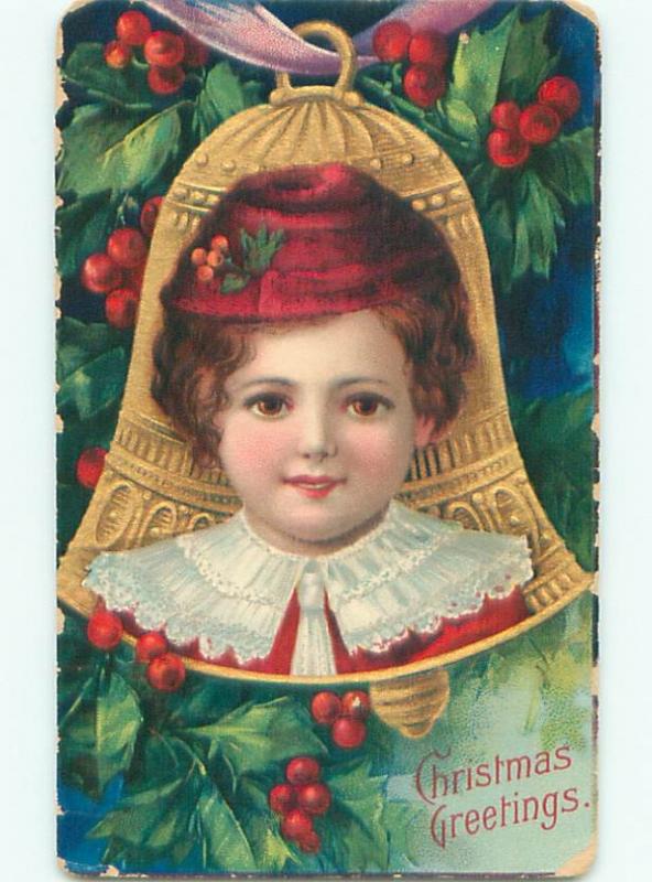 Pre-Linen Christmas FACE OF BOY ON BELL AB5593