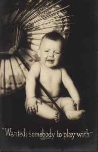 Rochester Photo Press NY Crying Baby Umbrella No. 32 c1910 Real Photo Postcard