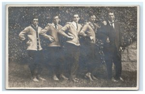 Postcard 5 Young Men Posing for Photo Sweaters Casual Shoes RPPC F21