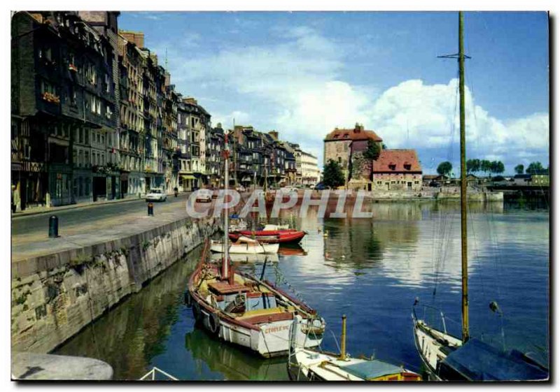 Modern Postcard Honfleur The old dock basin Ste Catherine and Lieutenancy Boat