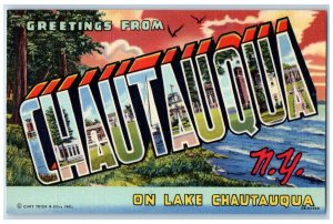 c1950's Greetings from Chautauqua NY On Lake Chautauqua Large Letters Postcard