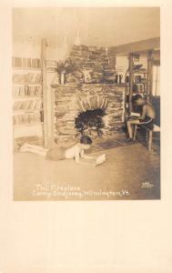 Wilmington Vermont Camp Enajerog Fireplace Real Photo Antique Postcard K97864