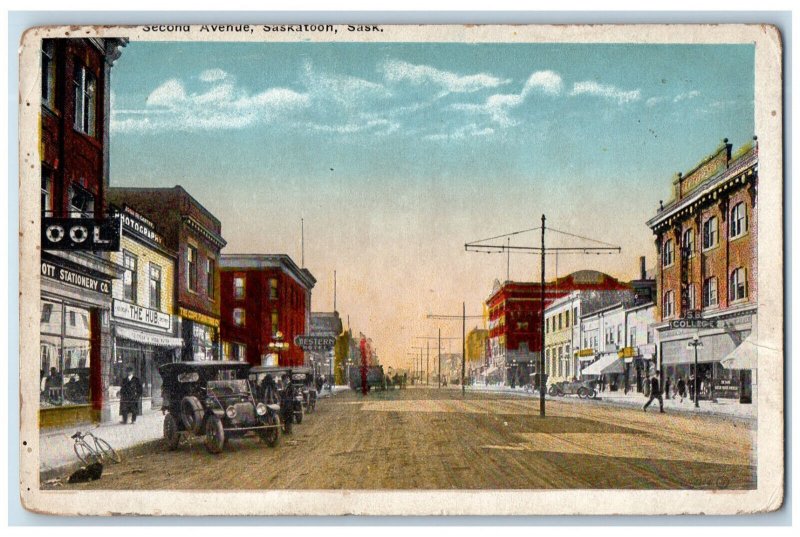 c1920's Second Avenue Saskatoon Saskatchewan Canada Unposted Antique Postcard 