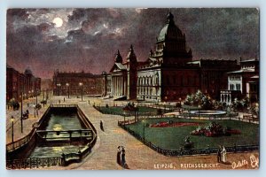 Saxony Germany Postcard Leipzig Reich Court at Night c1910 Oilette Tuck Art