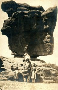 1910's RPPC Pueblo Indian Cheif Garden Of The Gods Balance Rock Postcard F78 