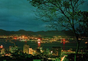 VINTAGE CONTINENTAL SIZE POSTCARD NIGHT VIEW OF HONG KONG KOWLOON FROM MAY ROAD