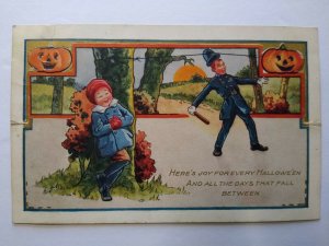 Halloween Postcard Whitney Die-cut Art Policeman Prank Stand Up Original Vintage