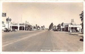 Blythe CA Street View Gas Stations Old Cars RPPC Postcard