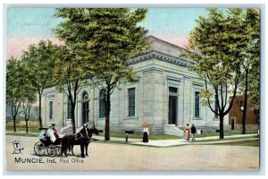 1910 Post Office Building Horse Buggy Street Entrance Muncie Indiana IN Postcard