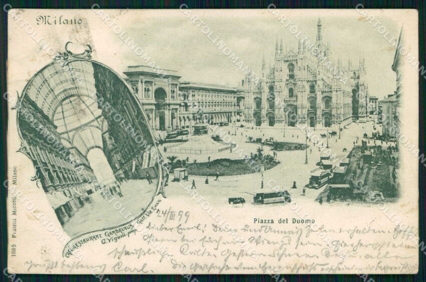 Milano Città Piazza Cairoli Tram Monumento a Garibaldi cartolina RT5498