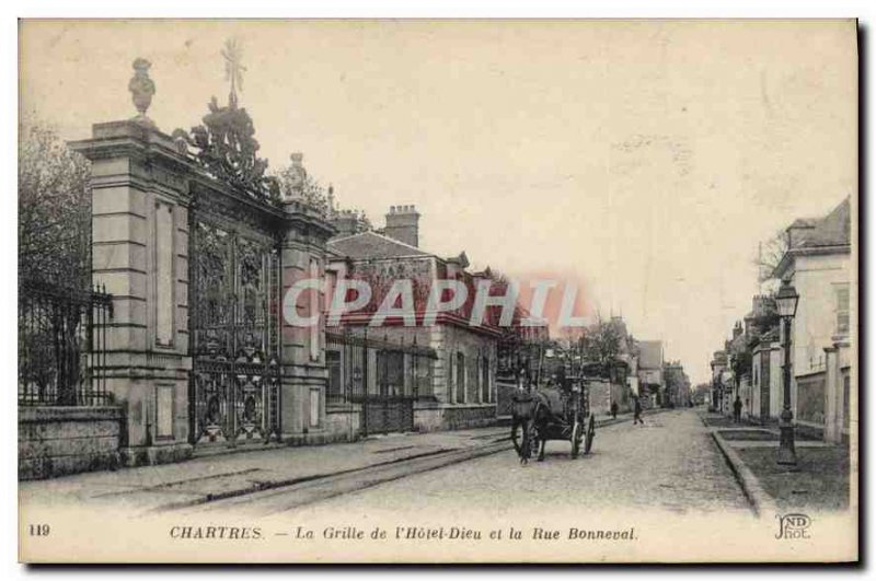 Old Postcard Chartres The Grid of the Hotel Dieu and Rue Bonneval