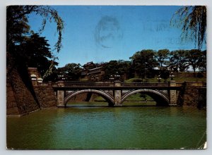 Tokyo Japan Imperial Palace Nijubashi Double Bridge Postcard 1972 Sea Mail