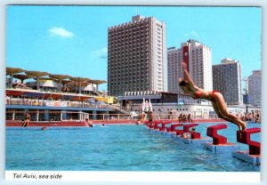 TEL AVIV, ISRAEL ~ Swimmers GORDON SWIMMING POOL Hotels 4x6 Postcard