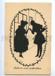 187364 SILHOUETTE Lovers in Egg EASTER Vintage PC