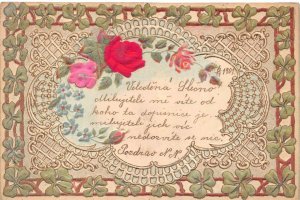 CLOVER BORDER FLOWERS AUSTRIA SILK NOVELTY EMBOSSED POSTCARD 1901