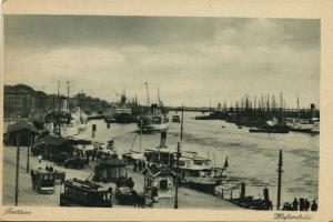 poland, SZCZECIN STETTIN, Hafenbild, Harbour Scene, Tram, Steamers (1930s)