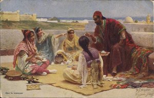 JUDAICA Jewish Men & Women on Africa Roof Terrace, 1905, Artist Signed Leinweber