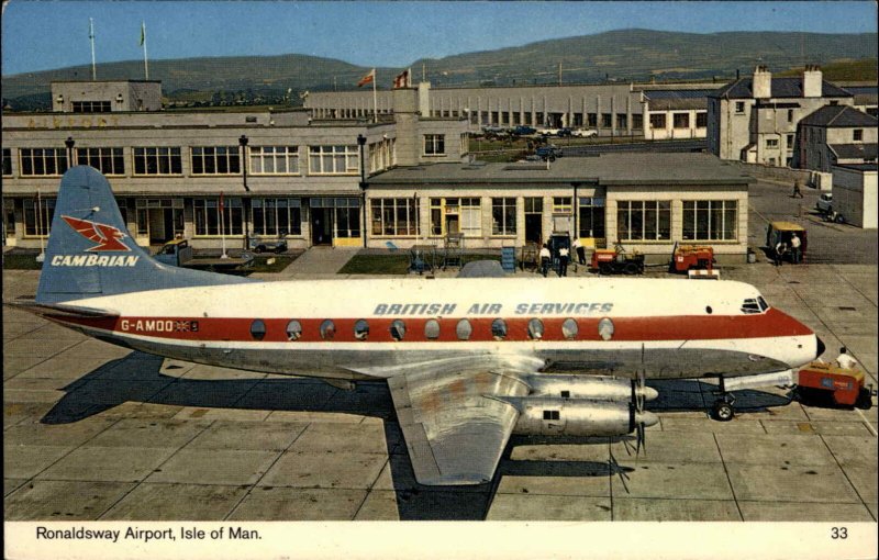 Cambrian Airplane British Air Services Isle of Man Airport Bamforth Postcard