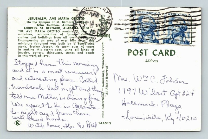 St. Bernard College Alabama, GREETINGS, AVE MARIA GROTTO, Chrome c1978