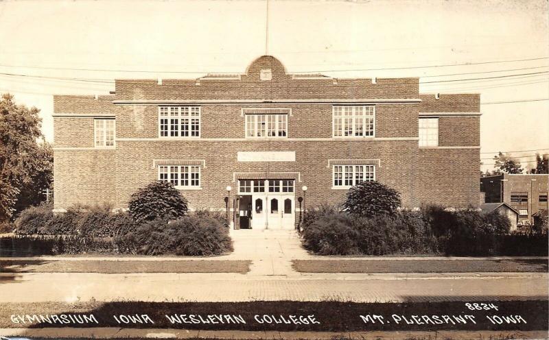 Mount Pleasant Iowa 1940 RPPC Real Photo Postcard Gym Iowa Wesleyan College