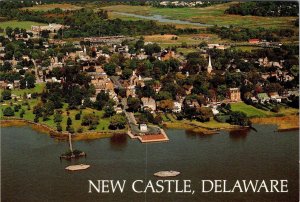 New Castle, DE Delaware  DOWNTOWN & RIVERFRONT  Bird's Eye View  4X6 Postcard