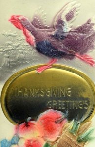 Circa 1910 Lovely Heavily Embossed Thanksgiving Turkey Fuzzy German Postcard P40