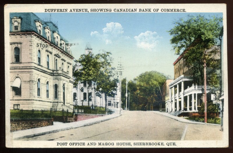 h2402 - SHERBROOKE Quebec Postcard 1920s Dufferin Ave. Post Office. Magog House
