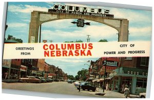 1950s Rexall Drugs Power Progress Columbus Nebraska Greetings Postcard Cars  