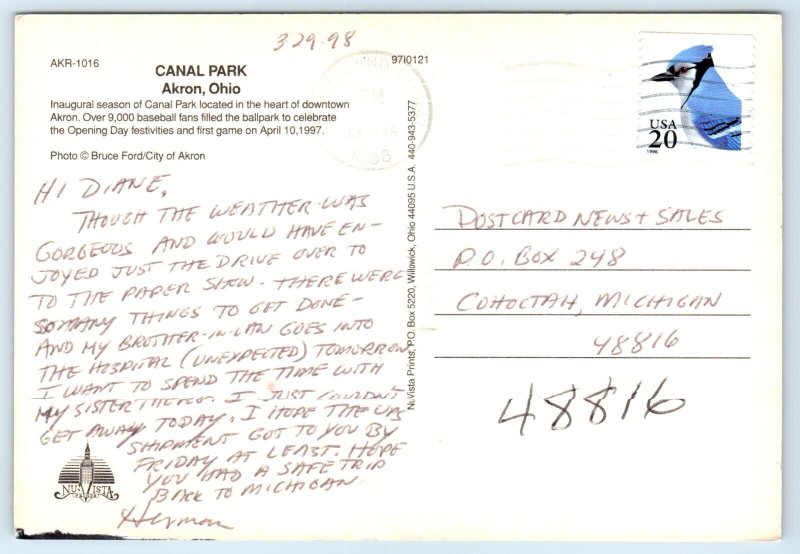 Postcard Canal Park, Akron, Ohio Opening Day 1997, posted 1998 K58 