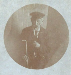 Vintage 1890's Platinotype RPPC Postcard Man Smoking Pipe Holding Cane