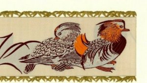Japanese Christmas New Year Card Ducks Embroidery Embossed w/envelope VTG JG7