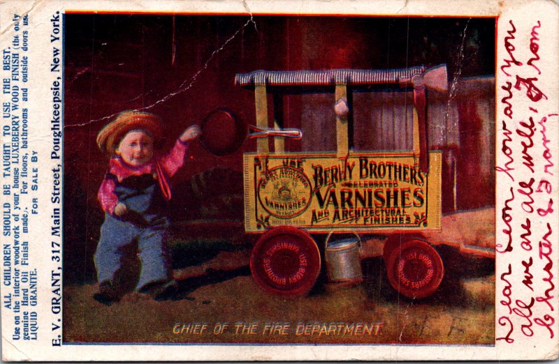 Berry Bros Varnish advertising EV Grant Poughkeepsie fire truck cute kid c1905