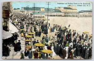 Pedestrians Rolling Chairs On Boardwalk Atlantic City New Jersey NJ Postcard