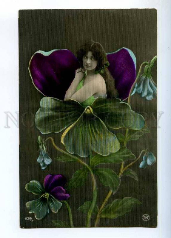 233837 Woman FAIRY Elf PANSY Vintage Photo tinted PC#4