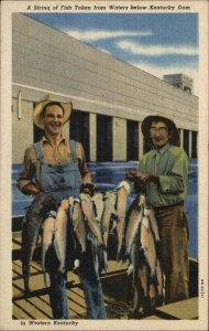 Western Kentucky KY Fisherman with Fishing Catch Linen Vintage Postcard