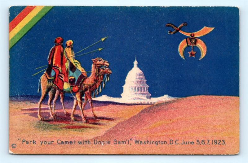 Postcard Shriners Convention Park Your Camel Uncle Sam Washington DC 1923 H19